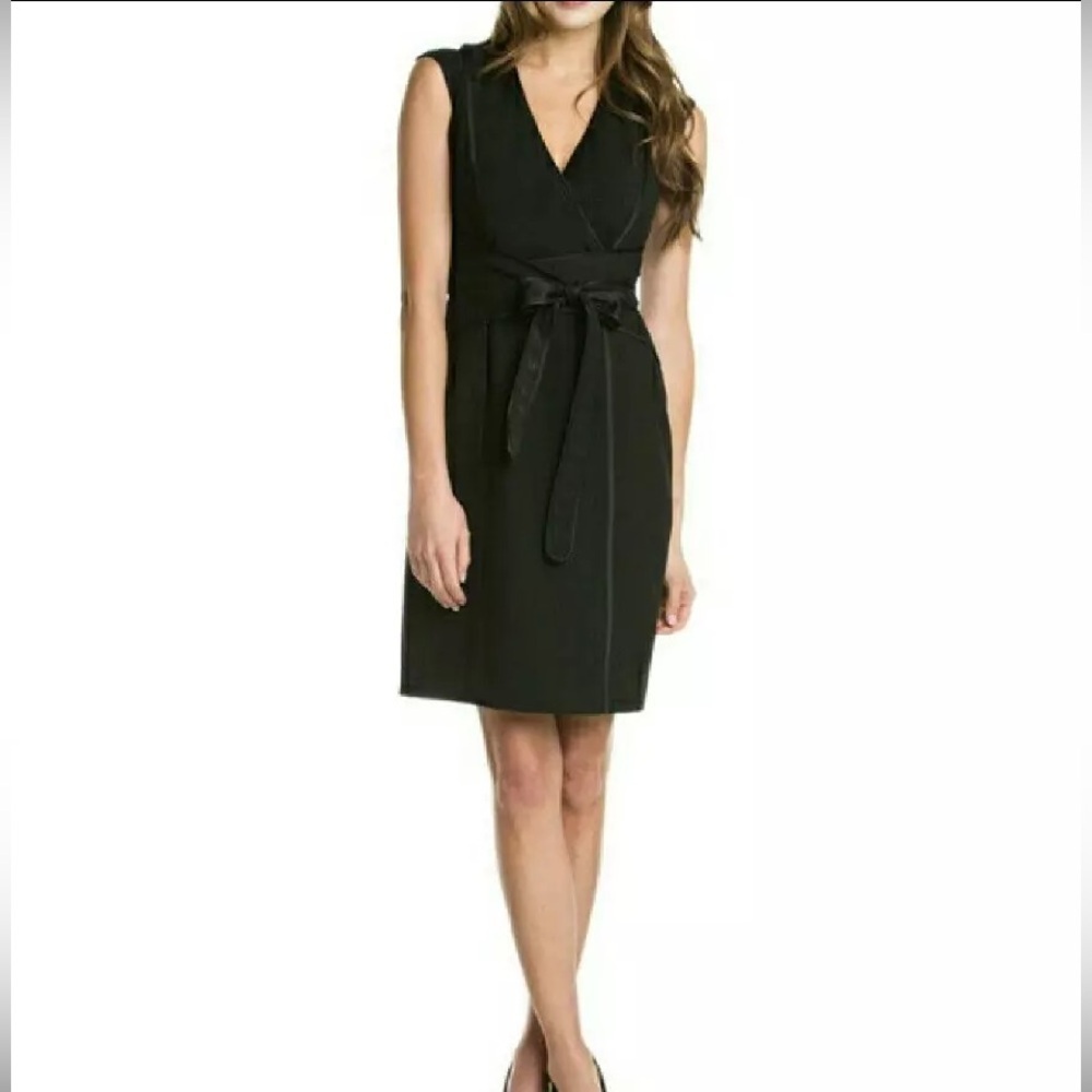 Ellen Tracy black 100% silk shell pin tucked sleeveless midi dress, 14 Petite.